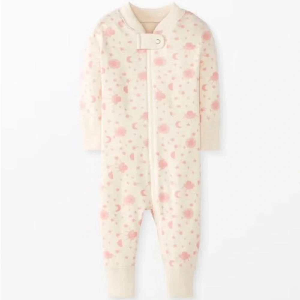 Hanna Andersson Footless Sleeper Girls 0-3M 50 cm Blush Pink Moonlight on Ecru